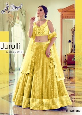 Jurulli Yellow  Mono Silk Mirror Embroidery Work Lehenga With Unstitched Blouse For Women Wear D4 LAHENGA CHOLI