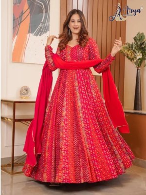 MUSKAAN HEAVY DESIGNER RED ANARKALI GOWN WITH DUPATTA SET Party Wear gown