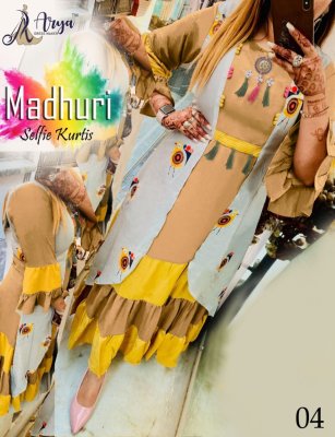Madhuri Selfie Yellow Poli Reyon Digital Print and Hand Work Party Wear Kurti For Women Wear D4 