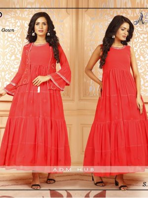 Sanari Red Georgette New Trendy Beautiful Party Wear Gown With Koti For Women Wear D6 GOWN