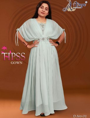 Tipss long gown original mirror work D1 Party Wear gown