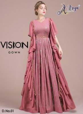 Vision Designer Gown Georgette Sequence work For Women D1 Party Wear gown