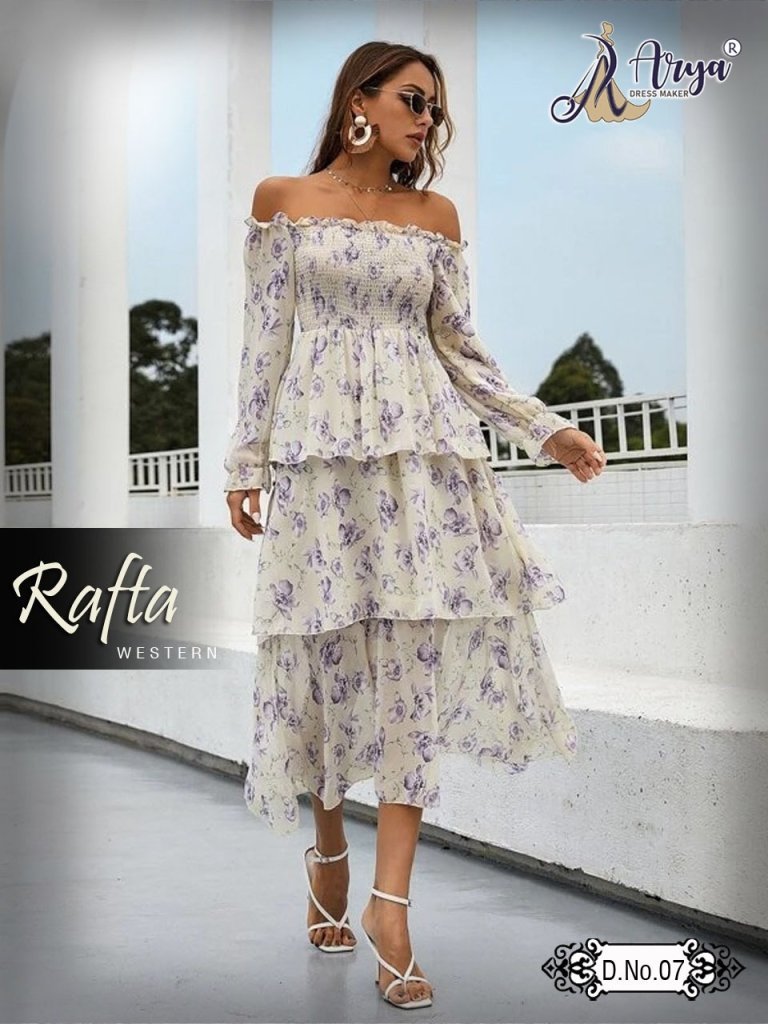 Buy Now Rafta White Poli Reyon New Trendy Beautiful Western Frock For Women Wear At Arya Dress Maker