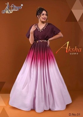 Aksha Poli Riyon  Mirror Work Long  Gown D1