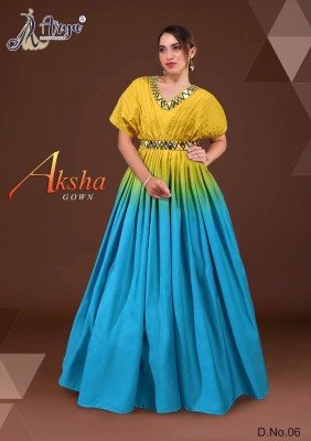 Aksha Poli Riyon  Mirror Work Long  Gown D6