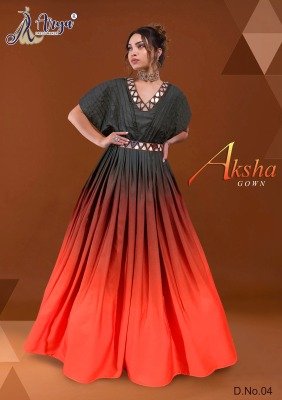 Aksha Poli Riyon  Mirror Work Long  Gown D4