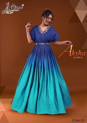 Aksha Poli Riyon  Mirror Work Long  Gown D3