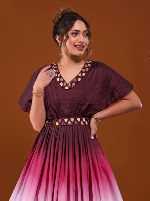 Aksha Poli Riyon  Mirror Work Long  Gown D1 Party Wear gown