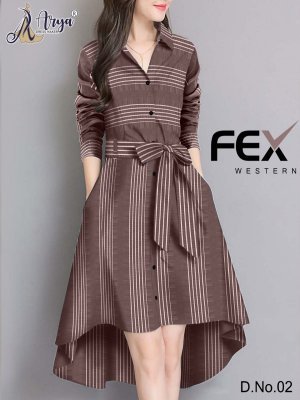 Fex Brown Viscose Lining Party Wear Western Dresses For Women Wear D2