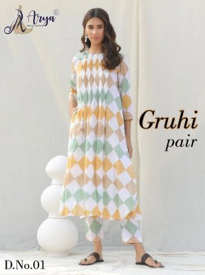 GRUHI COTTON PRINTED KURATI AND PANT PAIR FOR WOMENS D1