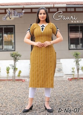 Gauri Mustard Designer Cotton Stylish Kurti For Womens Wear D1