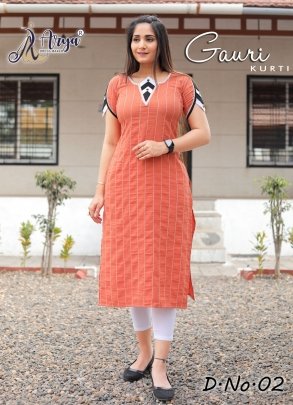 Gauri Orange Designer Cotton Stylish Kurti For Womens Wear D2