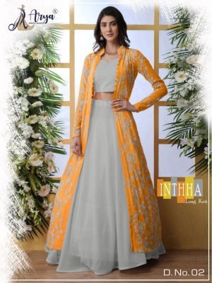 Inthha Orange Georgette Party Wear Lehenga With Embroidery work Koti For Women Wear D2