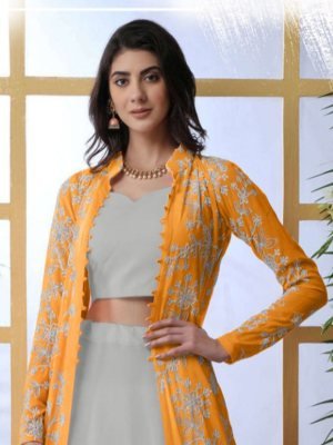 Inthha Orange Georgette Party Wear Lehenga With Embroidery work Koti For Women Wear D2 Lehenga