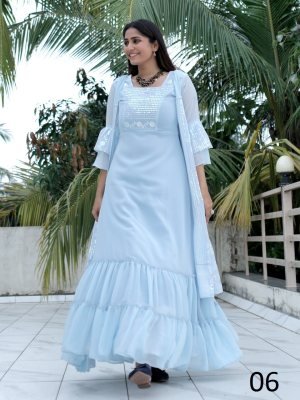 Kasturi  Blue Georgette Designer Embroidary Gown With Koti For Women Wear D6 Party Wear gown