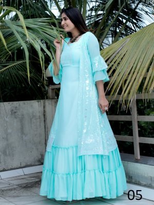 Kasturi Green Georgette Designer Embroidary Gown With Koti For Women Wear D5