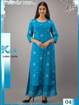 Keek Blue Reyon Cotton Beautiful Party Wear Embroidery Kurti Plazzo For Women Wear D4