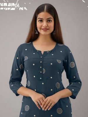 Keek Blue Reyon Cotton Beautiful Party Wear Embroidery Kurti Plazzo For Women Wear D5 party wear kurtis