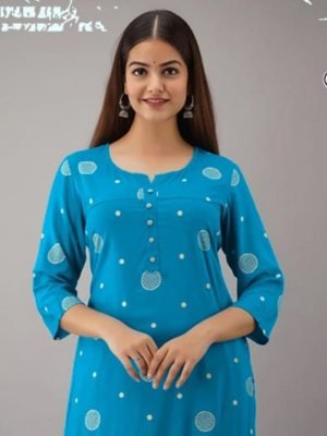 Keek Blue Reyon Cotton Beautiful Party Wear Embroidery Kurti Plazzo For Women Wear D4 party wear kurtis