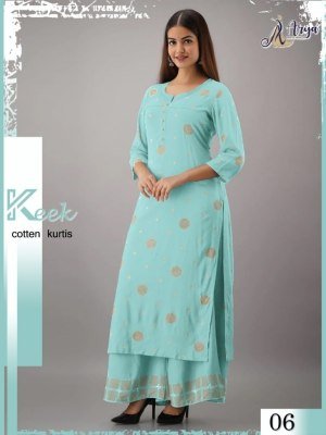 Keek Light Blue Reyon Cotton Beautiful Party Wear Embroidery Kurti Plazzo For Women Wear D6