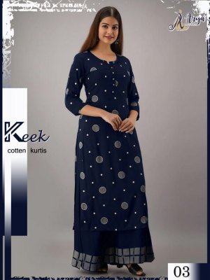 Keek Navy Blue Reyon Cotton Beautiful Party Wear Embroidery Kurti Plazzo For Women Wear D3