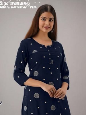 Keek Navy Blue Reyon Cotton Beautiful Party Wear Embroidery Kurti Plazzo For Women Wear D3 party wear kurtis