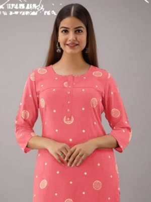 Keek Pink Reyon Cotton Beautiful Party Wear Embroidery Kurti Plazzo For Women Wear D2 party wear kurtis