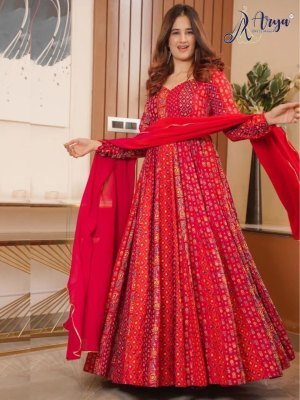 MUSKAAN HEAVY DESIGNER RED ANARKALI GOWN WITH DUPATTA SET Party Wear gown