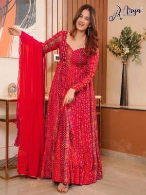 MUSKAAN HEAVY DESIGNER RED ANARKALI GOWN WITH DUPATTA SET Party Wear gown