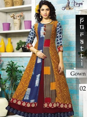 Puratti  Multicolour Rayon Designer Party Wear Gown For Women Wear D2