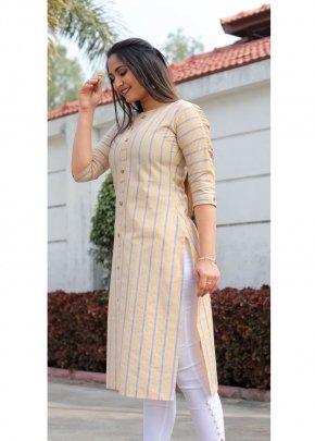 Samne Yellow Cotton Kurti For Women Wear D2 fancy kurtis