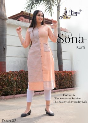 Sona Orange  Cotton New Trendy Stylish Kurti For Women Wear D2