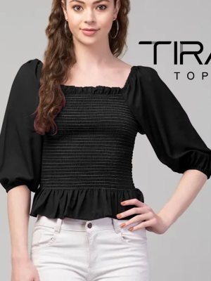 Tiira Heavy Crepe Elastic thread work  D5 TOP