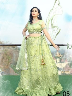 Zmatching Light Green Naps Satin Mirror Work Lehenga With Unstitched Blouse For Women Wear D5