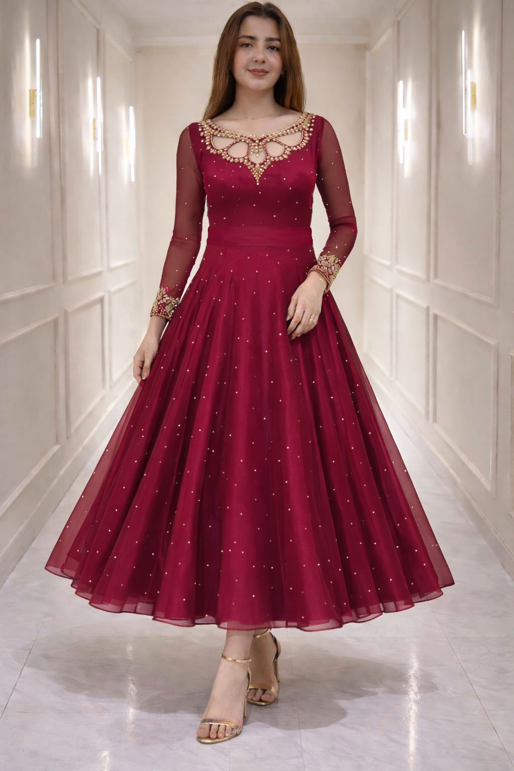 SWITY-Heavy Fancy Anarkali Flared Gown